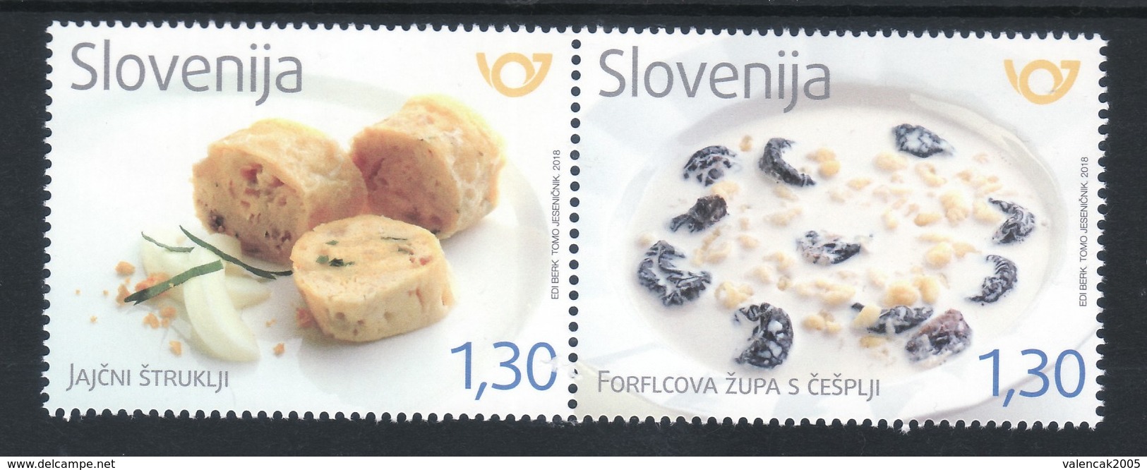 2068 Slowenien Slovenia 2018 Mi.No. 1340 - 1341 ** MNH Gastronomy Food Egg štruklji Milk Soup With Pasta Strips Plums - Ernährung