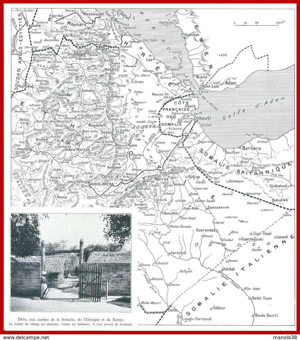 Carte De L'Ethiopie, Des Côte Française Des Somalis, De Somalie Britannique Et Italienne. 1930. - Autres & Non Classés