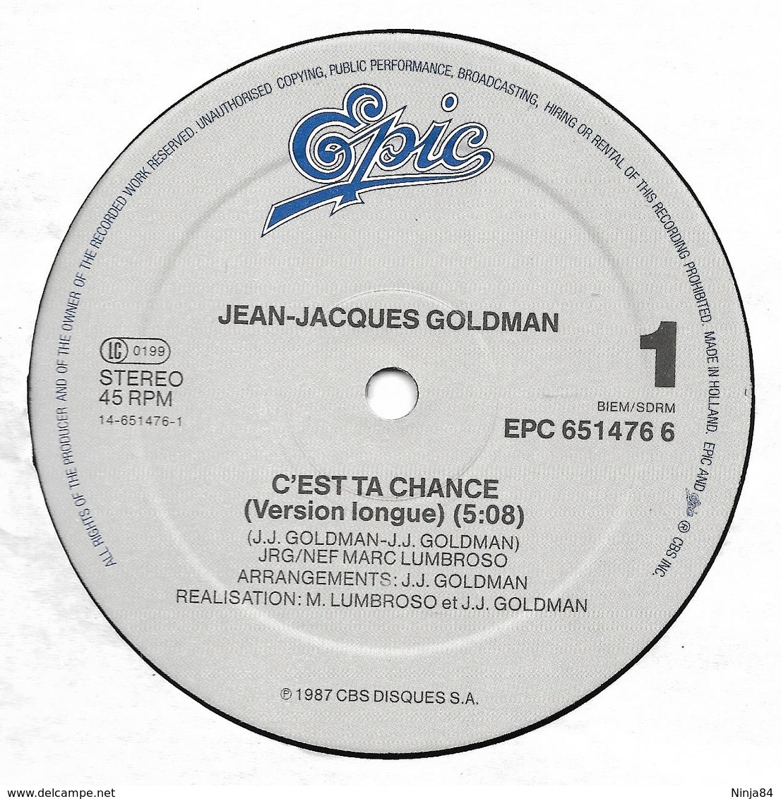 MAXI 45 RPM (12")  Jean-Jacques Goldman " C'est Ta Chance "  Hollande - 45 Rpm - Maxi-Single