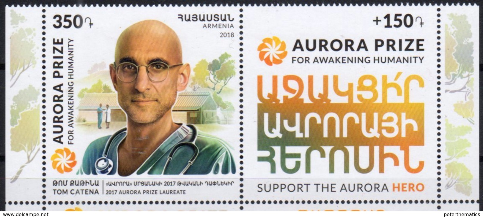 ARMENIA, 2018, MNH,AURORA PRIZE FOR AWAKENING HUMANITY, DOCTOR TOM CATENA, MEDICINE, 2v - Other & Unclassified