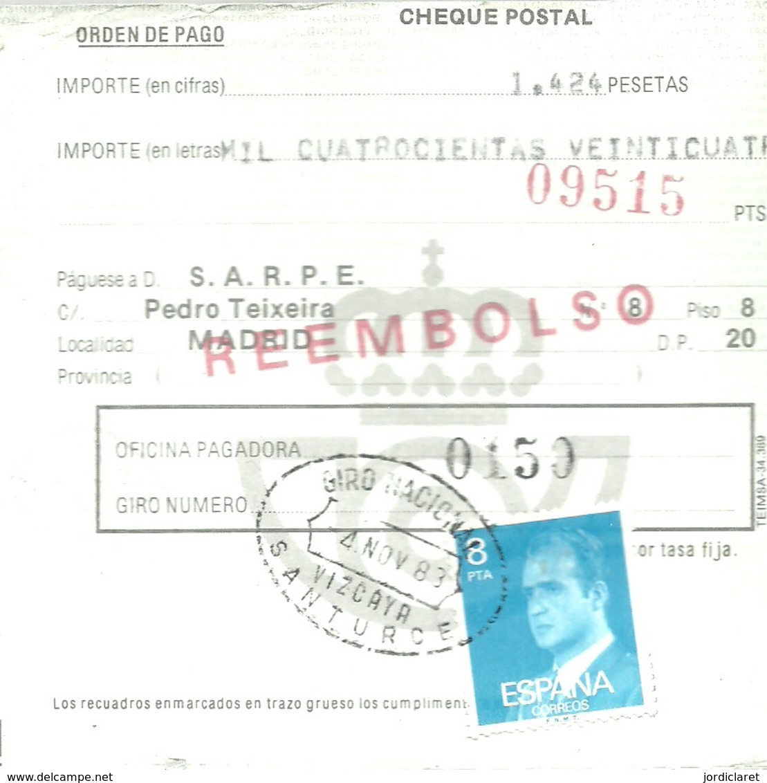 GIRO 1983 VIZCAYA SANTURCE - Cartas & Documentos
