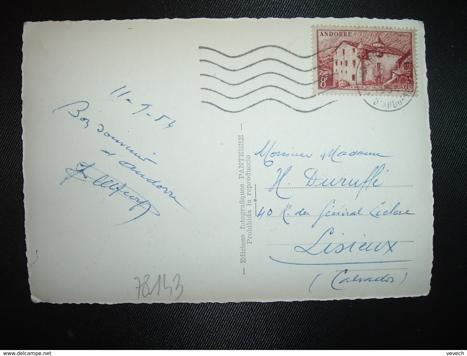 CP Pour La FRANCE TP LA MAISON DES VALLEES 8F OBL.MEC.12-9 1954 ANDORRE LA VIEILLE - Storia Postale