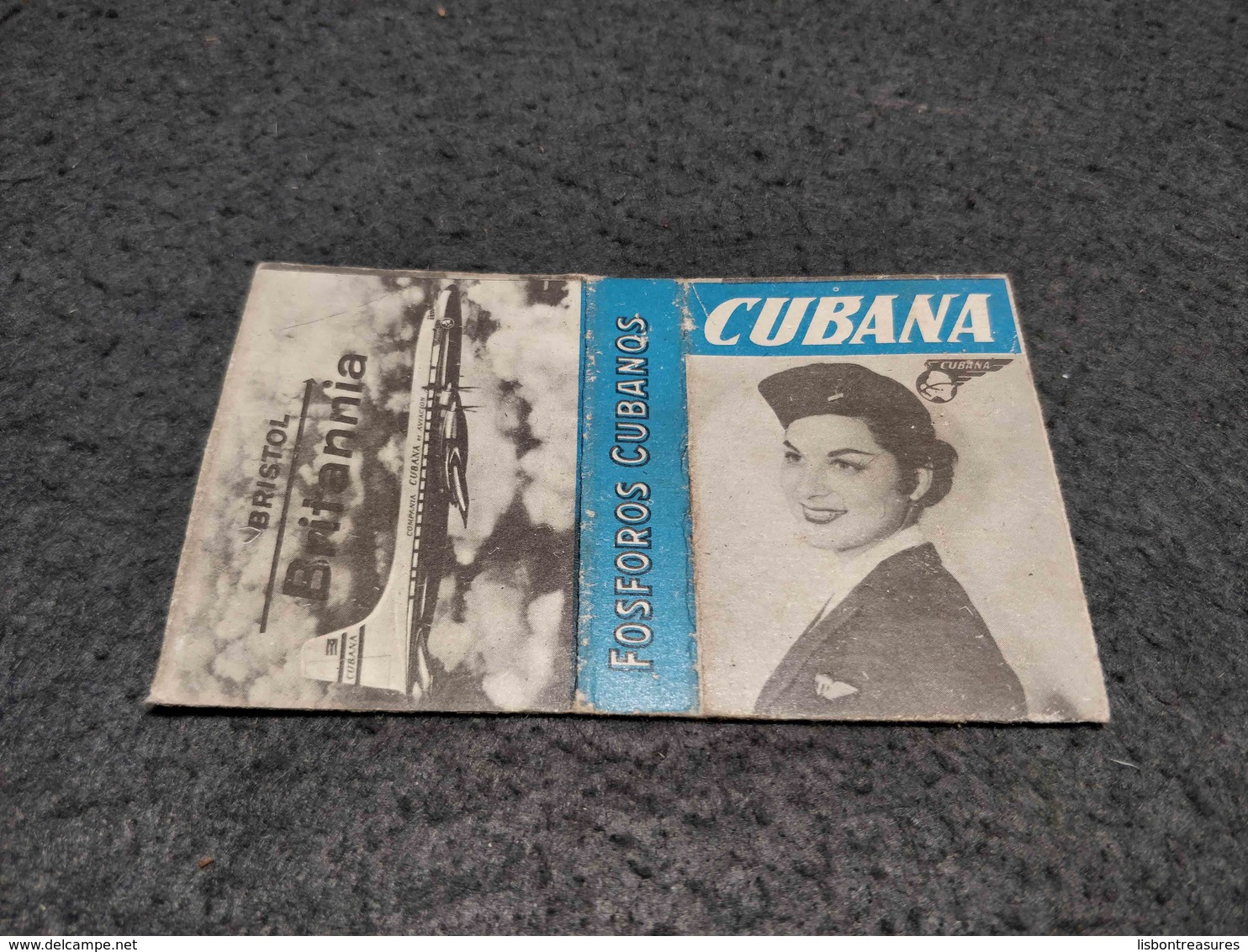 ANTIQUE MATCHBOX MATCHES LABEL ADVERTISING CUBANA AIRLINES W/ BRISTOL BRITANNIA PLANE CUBA - Streichholzschachteln