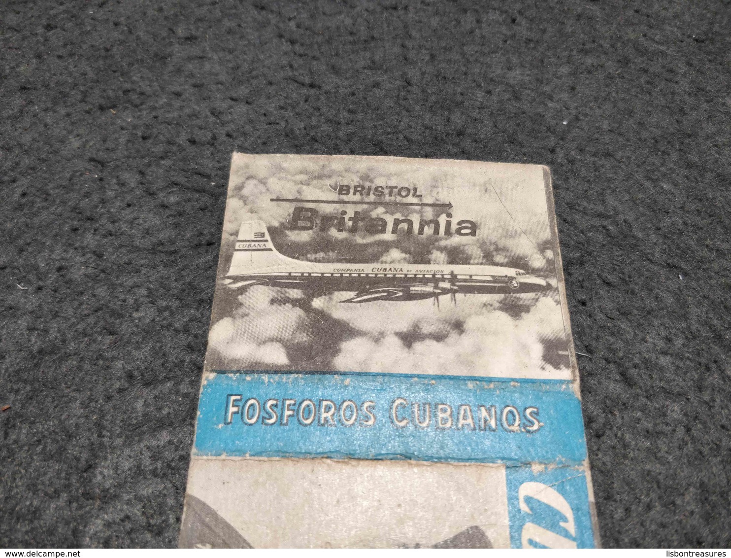 ANTIQUE MATCHBOX MATCHES LABEL ADVERTISING CUBANA AIRLINES W/ BRISTOL BRITANNIA PLANE CUBA - Luciferdoosjes