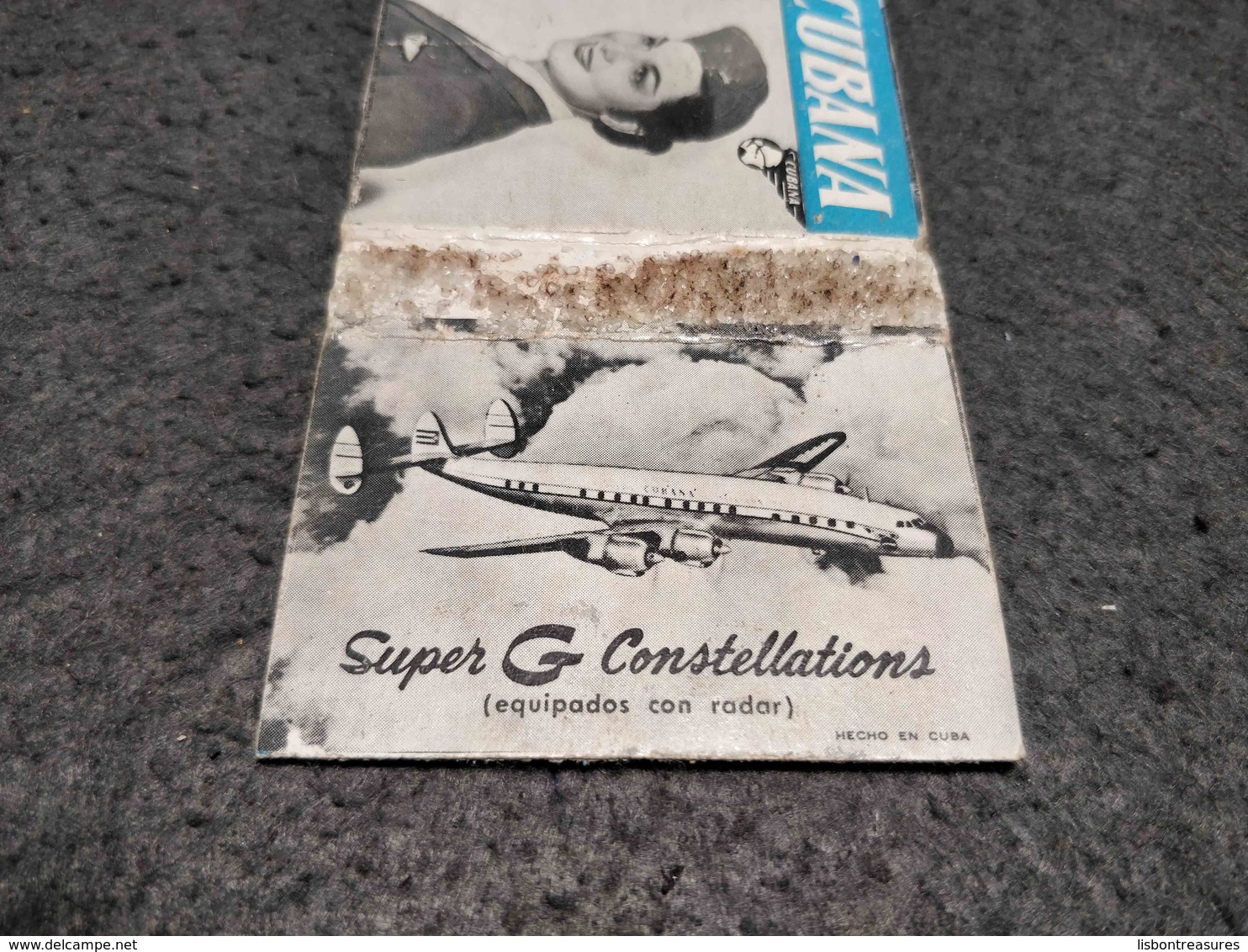 ANTIQUE MATCHBOX MATCHES LABEL ADVERTISING CUBANA AIRLINES W/ SUPER G CONSTELLATIONS PLANE CUBA - Luciferdoosjes