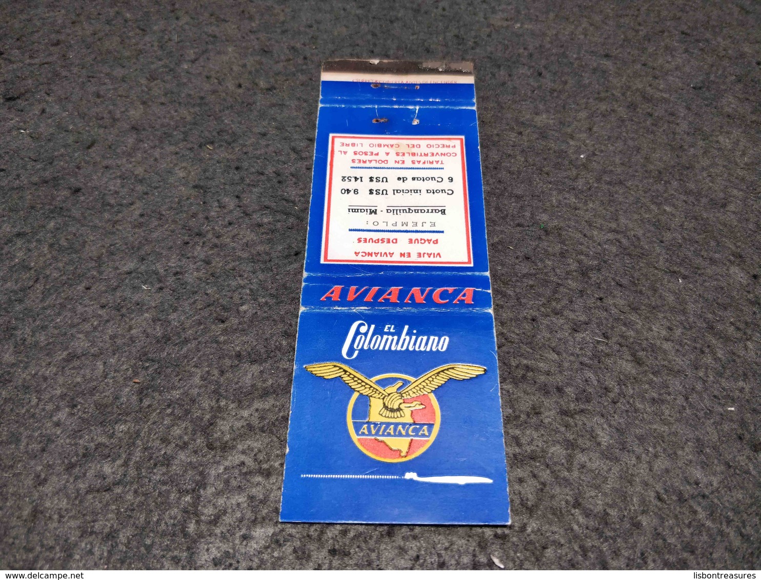 ANTIQUE MATCHBOX MATCHES LABEL ADVERTISING AVIANCA AIRLINES COLOMBIA - Cajas De Cerillas