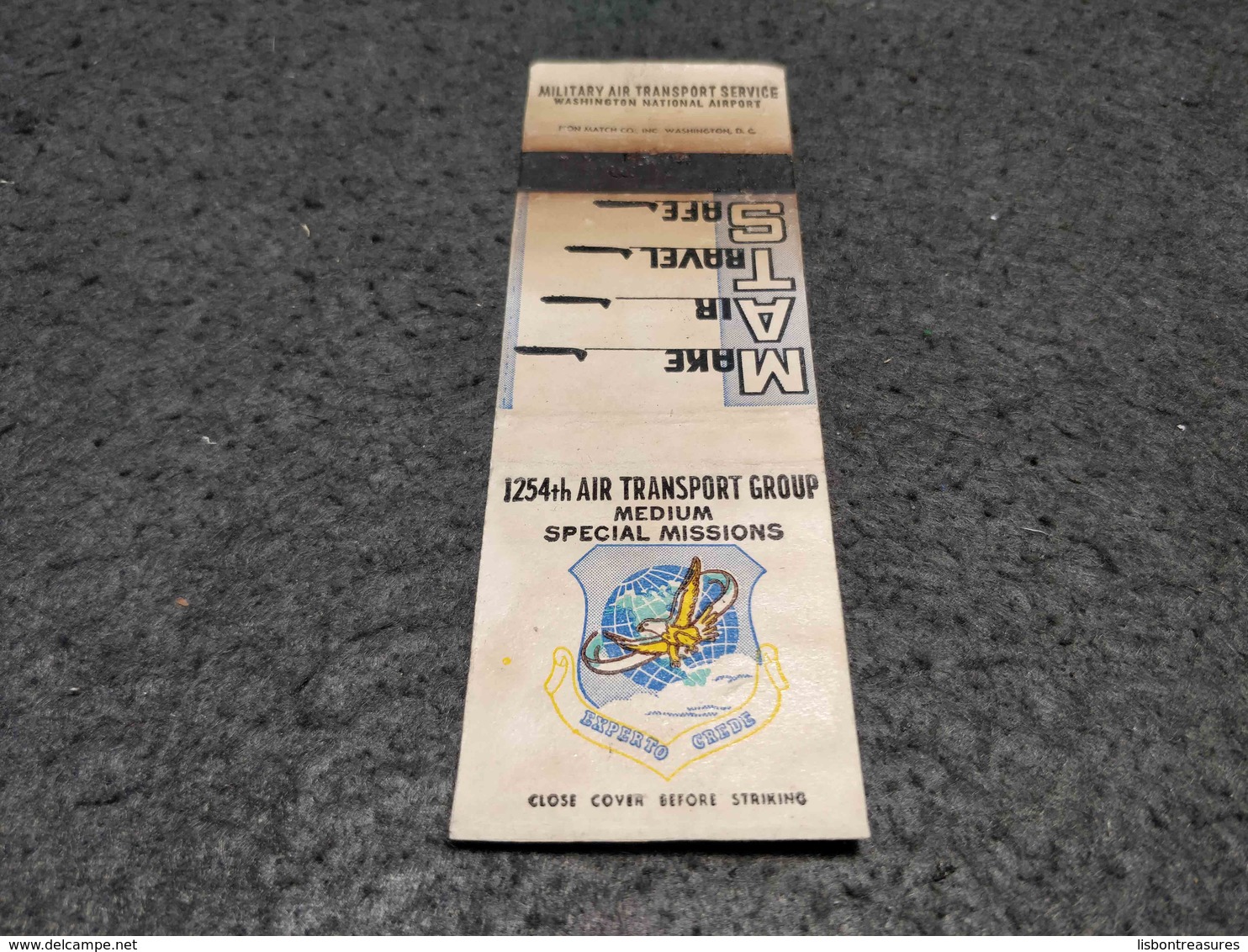 ANTIQUE MATCHBOX MATCHES LABEL ADVERTISING 1254th AIR TRANSPORT GROUP SPECIAL MISSIONS MILITARY UNITED STATES - Cajas De Cerillas