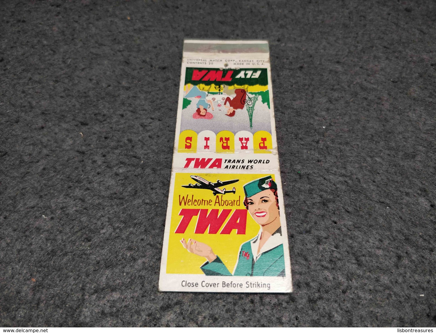 ANTIQUE MATCHBOX MATCHES LABEL ADVERTISING TWA AIRLINES  UNITED STATES - Matchboxes