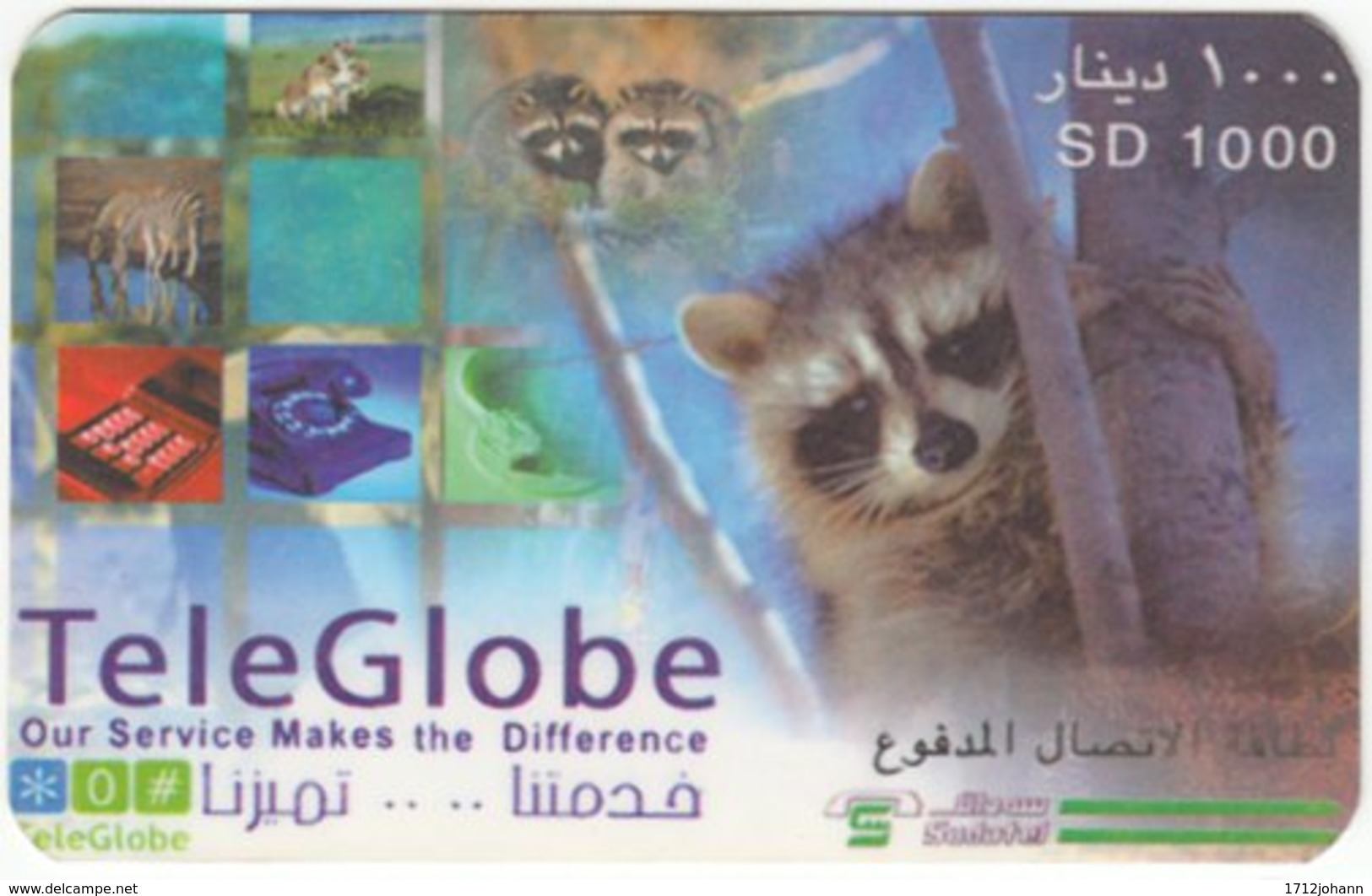 SUDAN A-011 Prepaid TeleGlobe - Animal, Raccoon - Used - Sudan