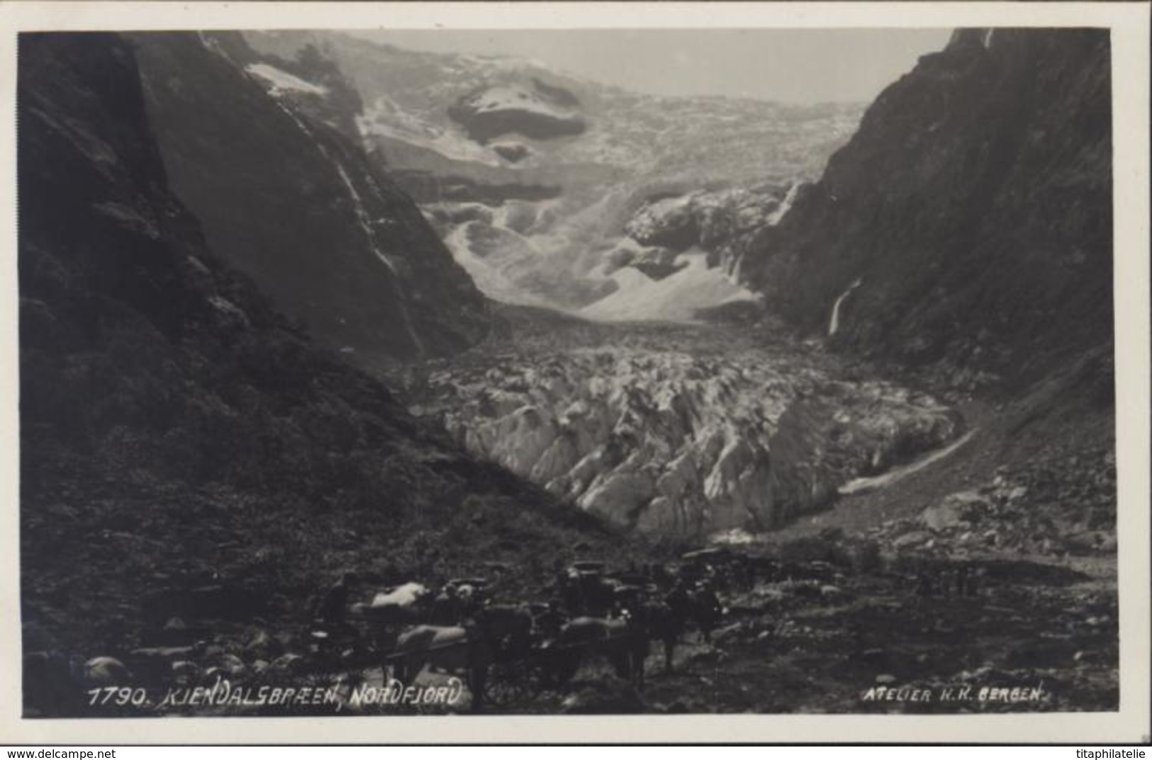 CPA CP Brevkort Norvège Kjendalsbraeen Nordfjord Atelier KK Bergen Kjenndalsbreen Glacier - Norvegia