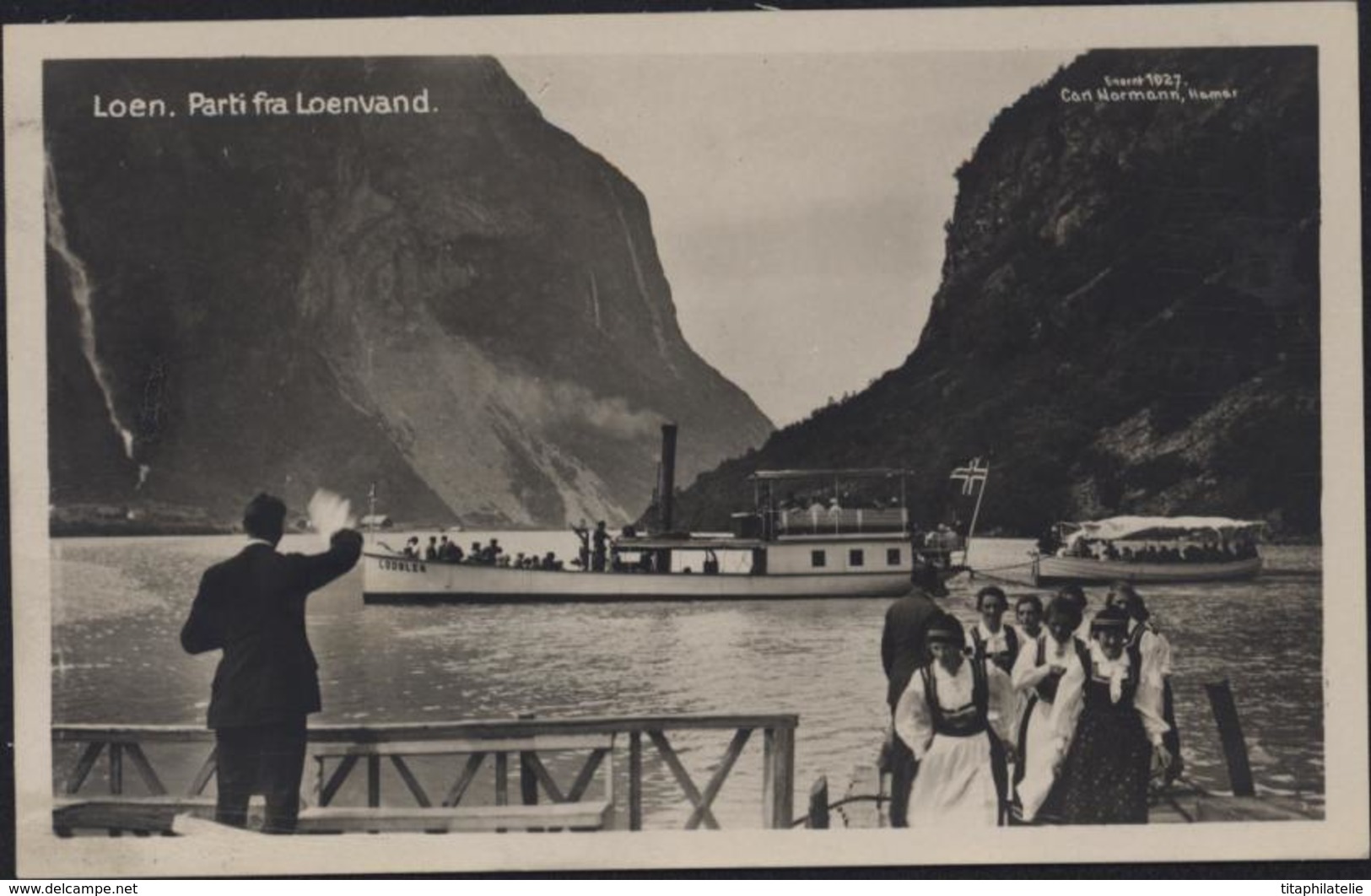 CPA CP Brevkort Norvège Loen Parti Fra Loenvand Enerett 1927 Carl Normann Bateau Lodolen - Norvège