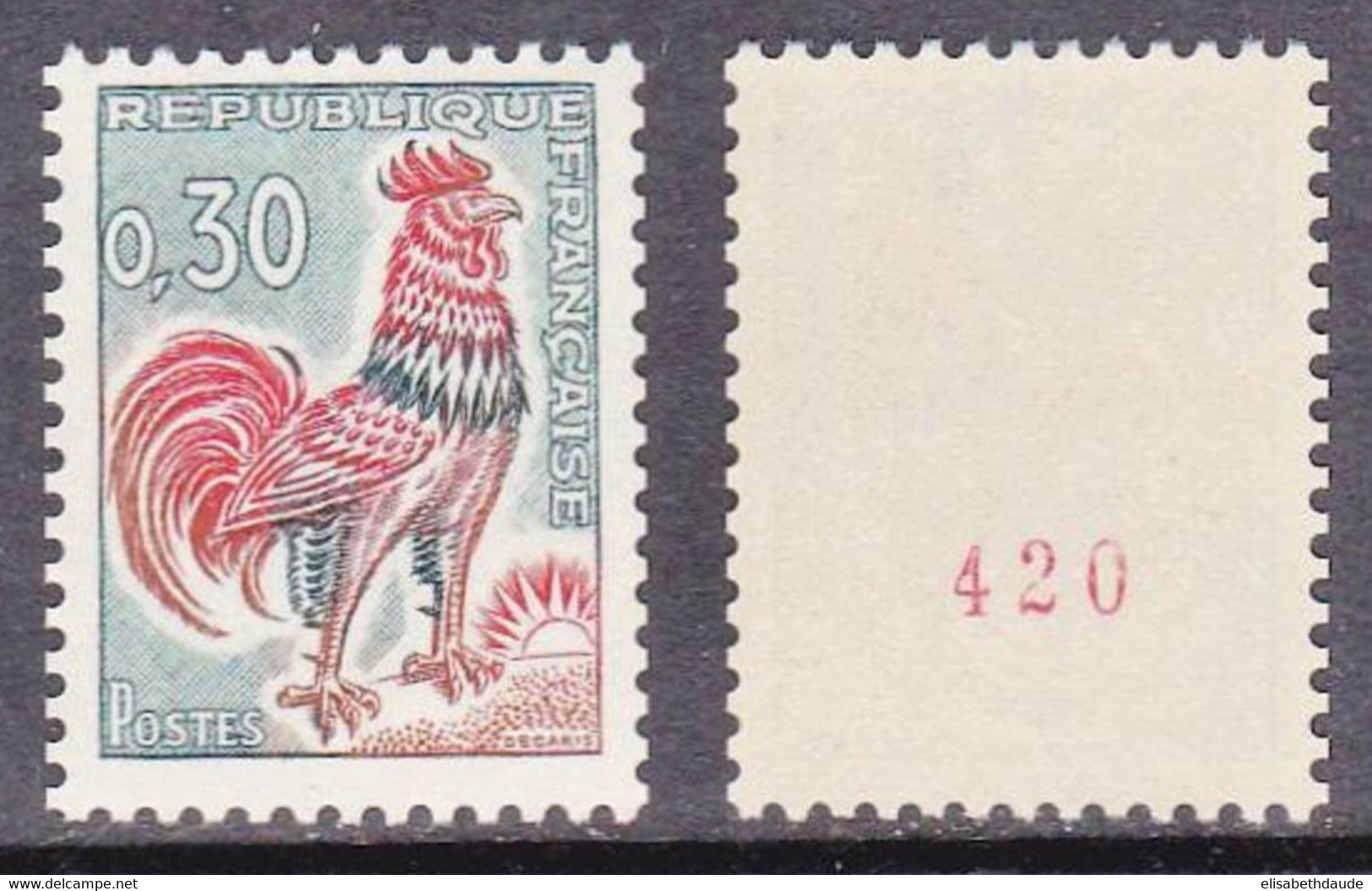 FRANCE ROULETTE Avec N° ROUGE - COQ De DECARIS  - YVERT N° 1131Ab ** - COTE = 13,5 EUROS - Rollen