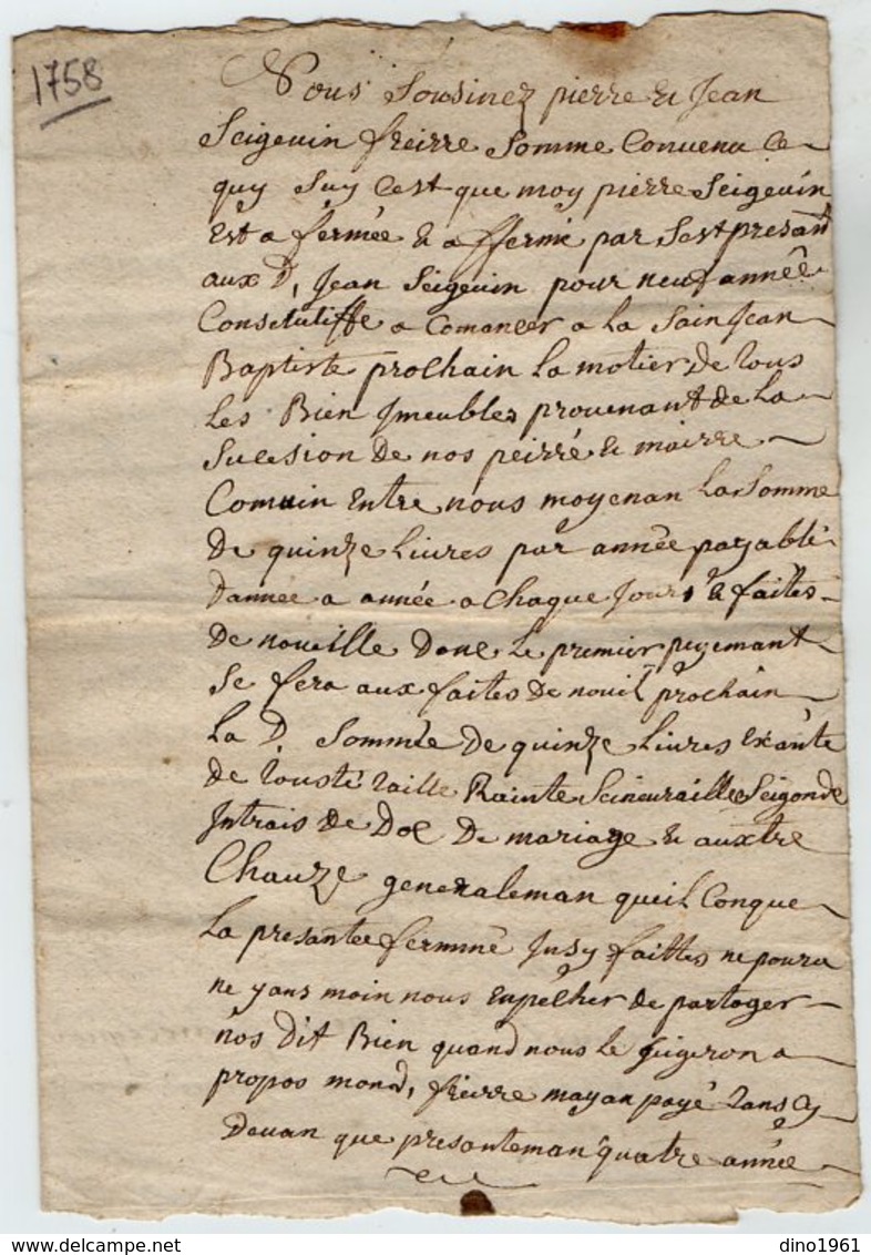 VP13.292 - RUELLE SUR TOUVRE - Acte De 1758 - Bail à Ferme - Manuscripts