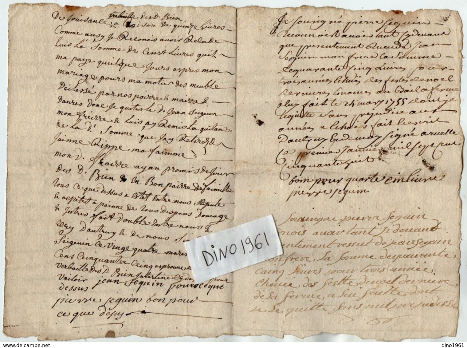 VP13.292 - RUELLE SUR TOUVRE - Acte De 1758 - Bail à Ferme - Manuscritos