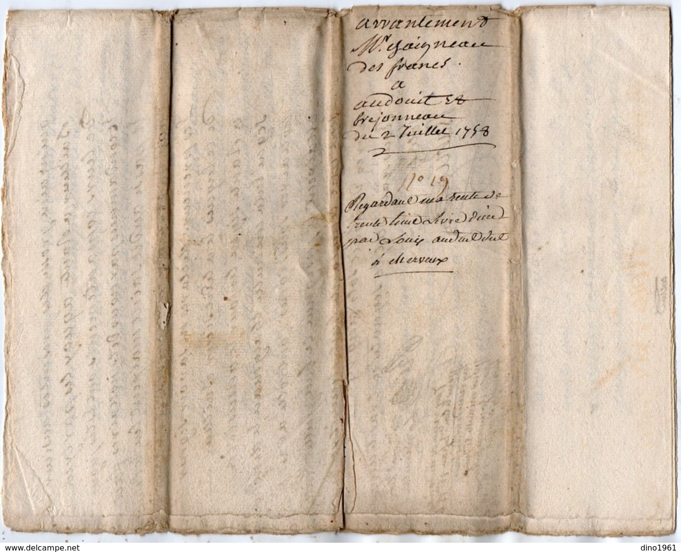 VP13.293 - Cachet Généralité De POITIERS - SAINT MAIXENT - Acte De 1758 à Déchiffrer - Cachets Généralité