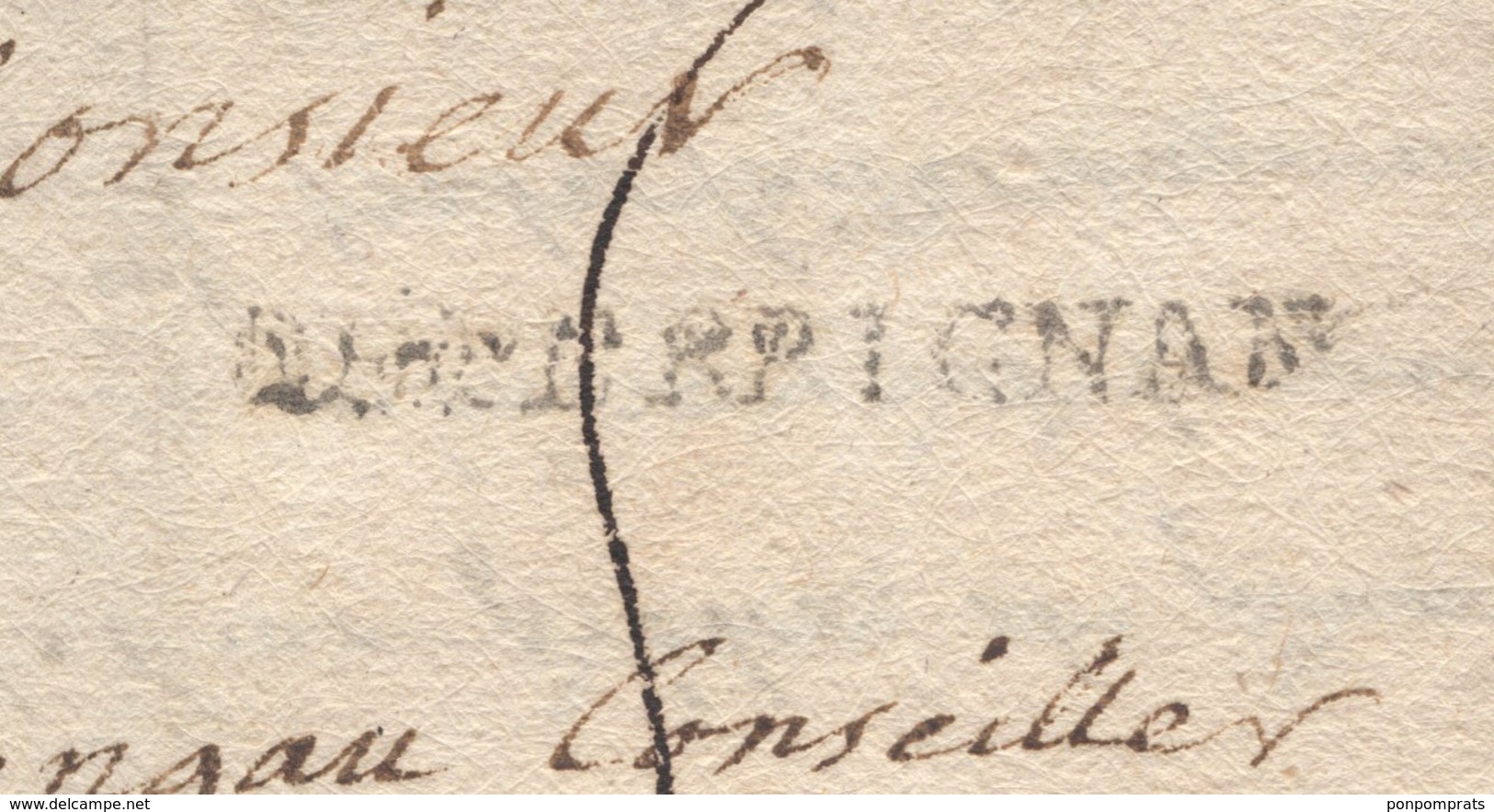 PYRENEES ORIENTALES: Pli De PERPIGNAN De 1734 En Port Du Avec Marque Linéaire DEPERPIGNAN Pour NARBONNE - 1701-1800: Précurseurs XVIII