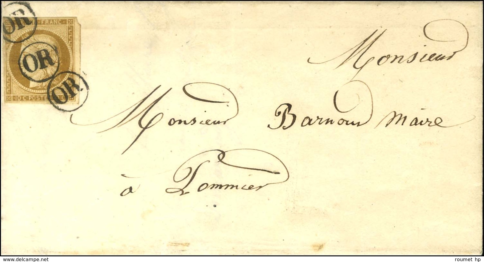 OR (3 Frappes) / N° 1 Sur Lettre Avec Texte Daté St Julien De Raz Le 22 Avril 1851 Adressée Localement à Pommier. - SUP. - 1849-1850 Ceres