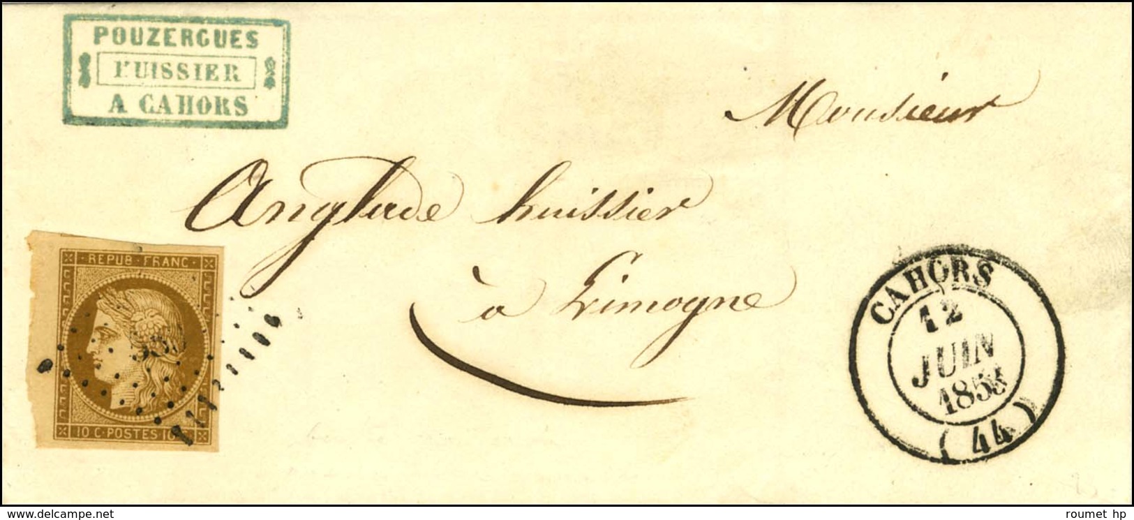 PC 580 / N° 1 Exceptionnelle Nuance Bistre-brun Très Foncé, Très Belles Marges Et Bdf Càd T 14 CAHORS (44) Sur Lettre Lo - 1849-1850 Ceres