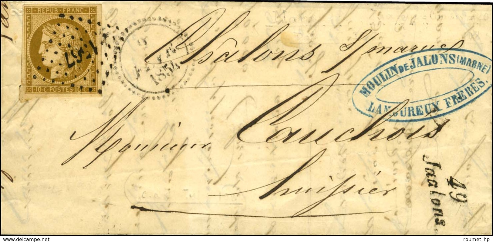 PC 1567 / N° 1 Belles Marges Cursive 49 / Jaalons Sur Lettre Locale Pour Chalons, Dateur B. 1854. - SUP. - R. - 1849-1850 Ceres