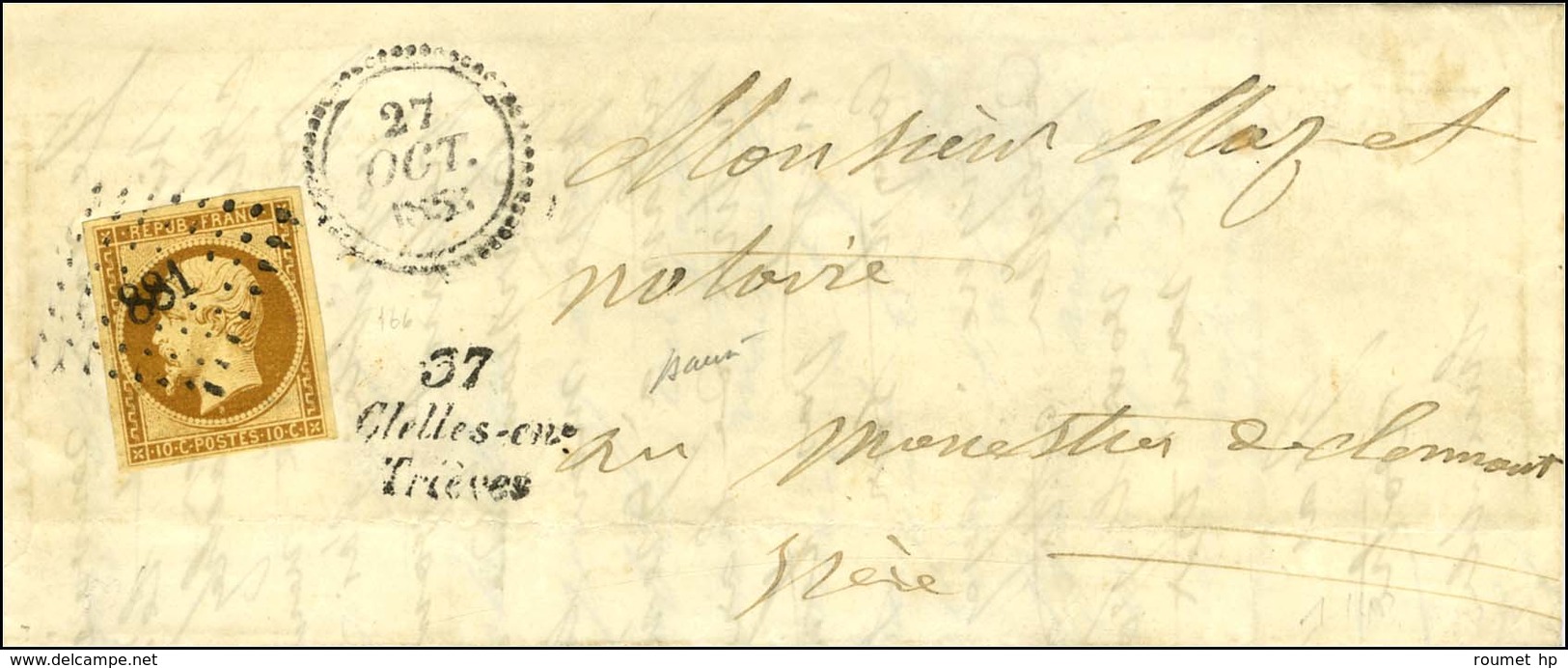 PC 881 / N° 9 Belles Marges Cursive 37 / Clelles-en / Trièves Dateur B Sur Lettre Locale Pour Monestier De Clermont. 185 - 1852 Louis-Napoléon