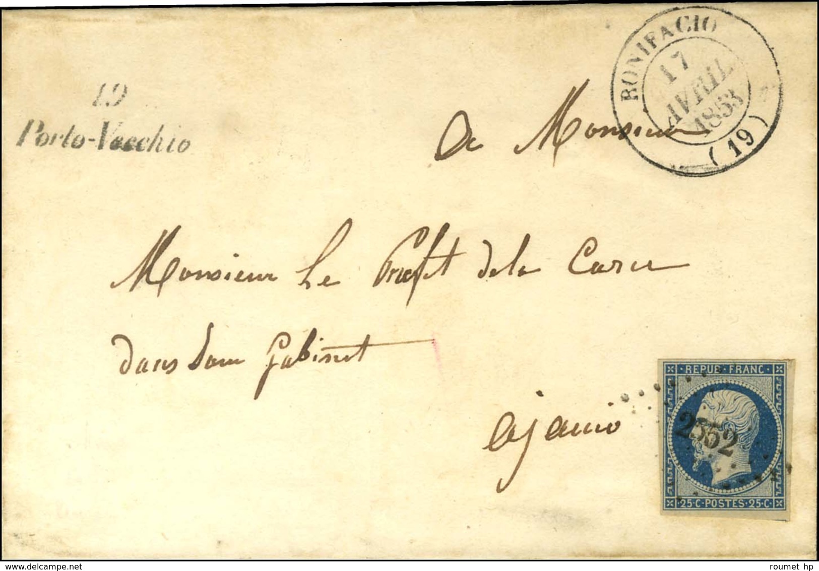 PC 2552 / N° 10 Càd T 14 BONIFACIO (19) Cursive 19 / Porto-Vecchio. 1853. - SUP. - R. - 1852 Louis-Napoléon