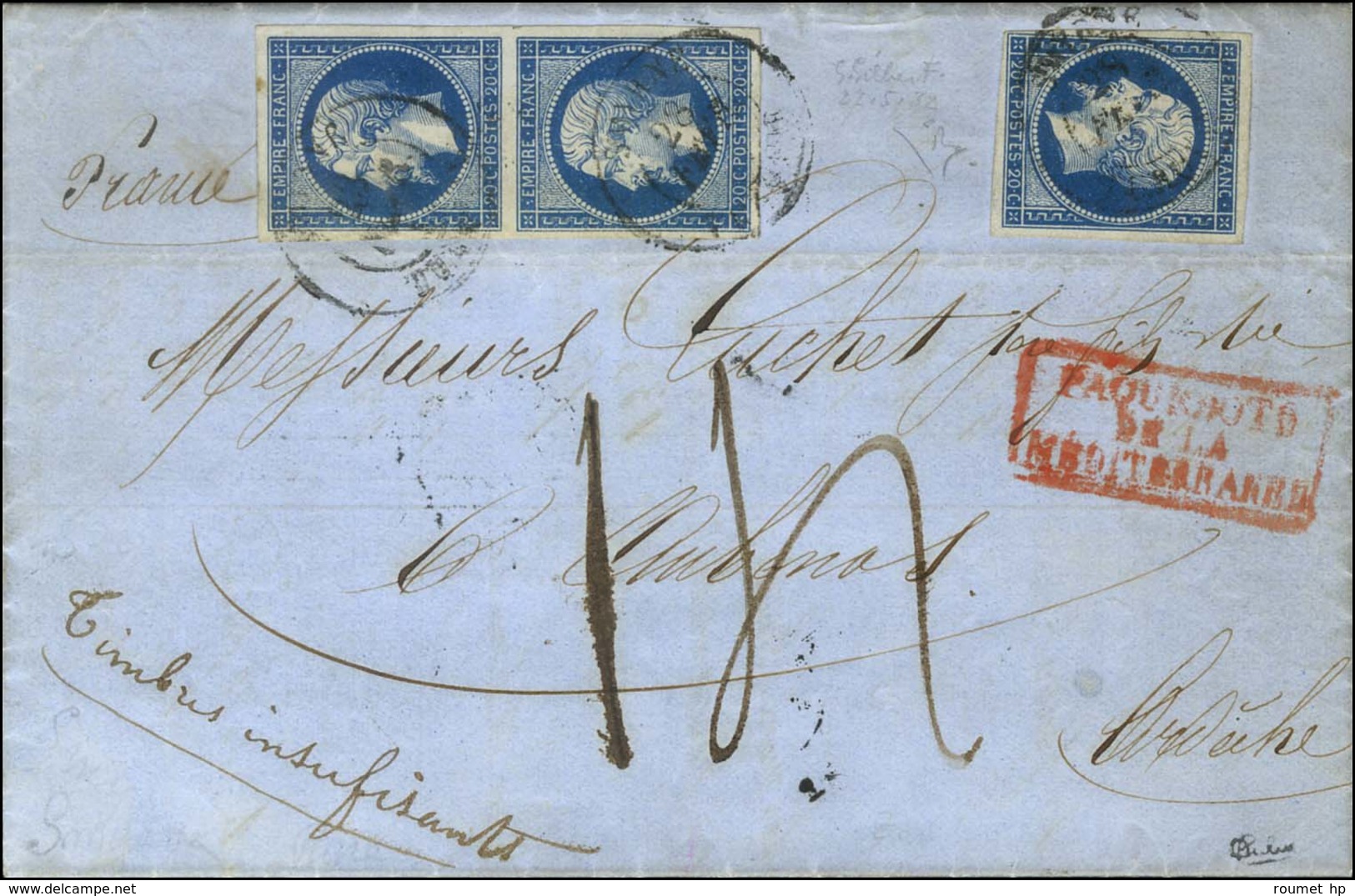 Càd SMYRNE / TURQUIE 28 FEVR. 57 / N° 14 Paire + 1 Ex. Sur Lettre Insuffisamment Affranchie Pour La France Taxée 14. - T - 1853-1860 Napoleone III