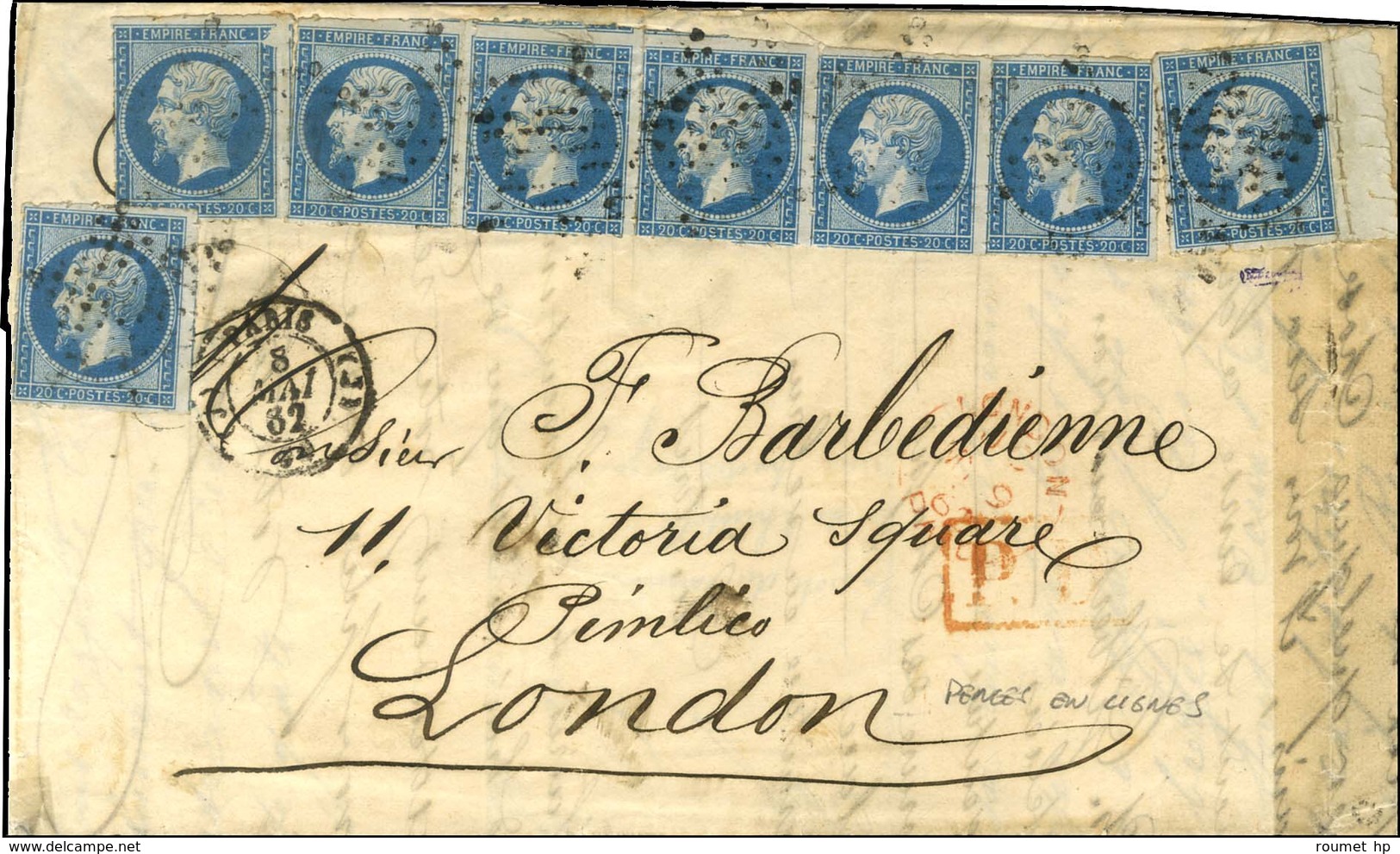 Etoile / N° 14 (bande De 5 + 3 Ex.) Tous Percés En Ligne Dont 1 Ex. Avec Belle Variété Angle Supérieur Droit Càd (J) PAR - 1853-1860 Napoleone III