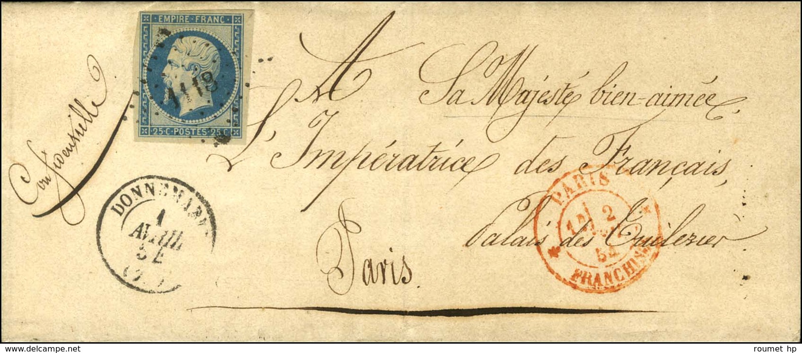 PC 1118 / N° 15 Belles Marges Càd DONNEMARIE (73) Sur Lettre Adressée à Sa Majesté Bien Aimée L'Impératice Des Français, - 1853-1860 Napoléon III