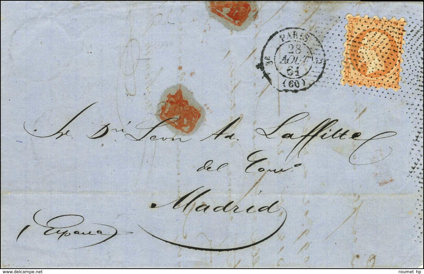 Rouleau De Pointillés / N° 16 Piquage Susse Càd PARIS (60) Sur Lettre Pour Madrid. 1861. - TB / SUP. - 1853-1860 Napoléon III