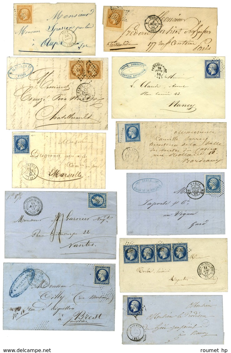 Lot De 37 Lettres Empire Non Dentelé, Nuances Et Oblitérations. - TB. - 1853-1860 Napoleone III