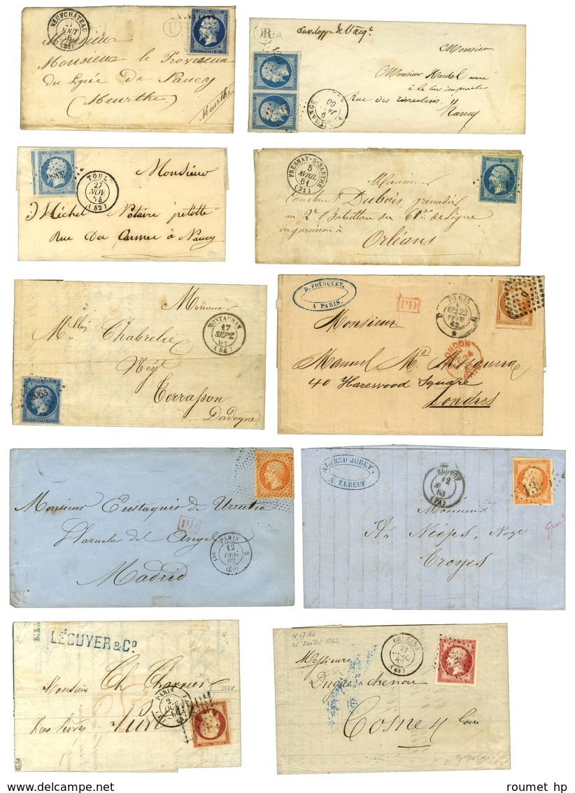 Lot De 37 Lettres Empire Non Dentelé, Nuances Et Oblitérations. - TB. - 1853-1860 Napoléon III