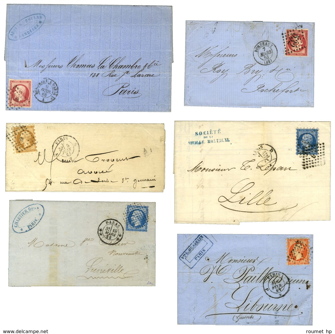 Lot De 37 Lettres Empire Non Dentelé, Nuances Et Oblitérations. - TB. - 1853-1860 Napoleone III