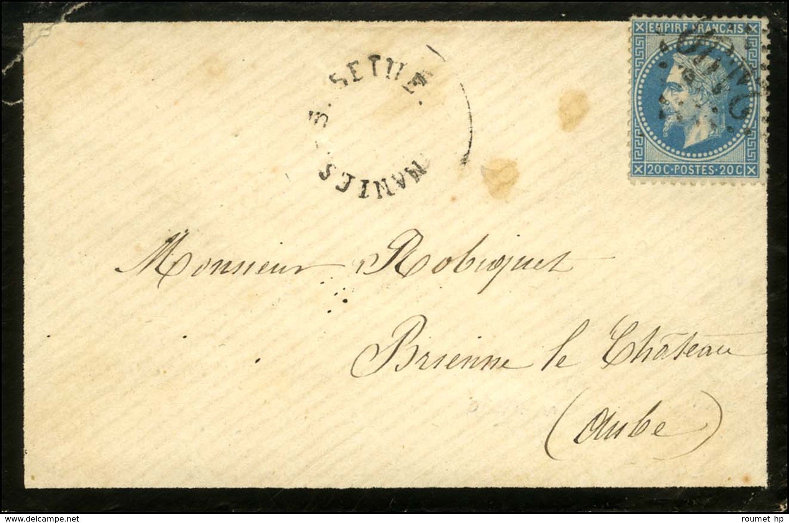 GC 2190 / N° 29 Cachet Provisoire Circulaire MANTES-S-SEINE Sur Lettre Pour Brienne-le-Château. Cachet Rarissime. - TB / - 1863-1870 Napoléon III Lauré