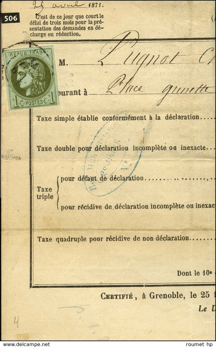 Càd GRENOBLE / N° 39 Sur Avertissement. 1871. - TB. - R. - 1870 Emisión De Bordeaux