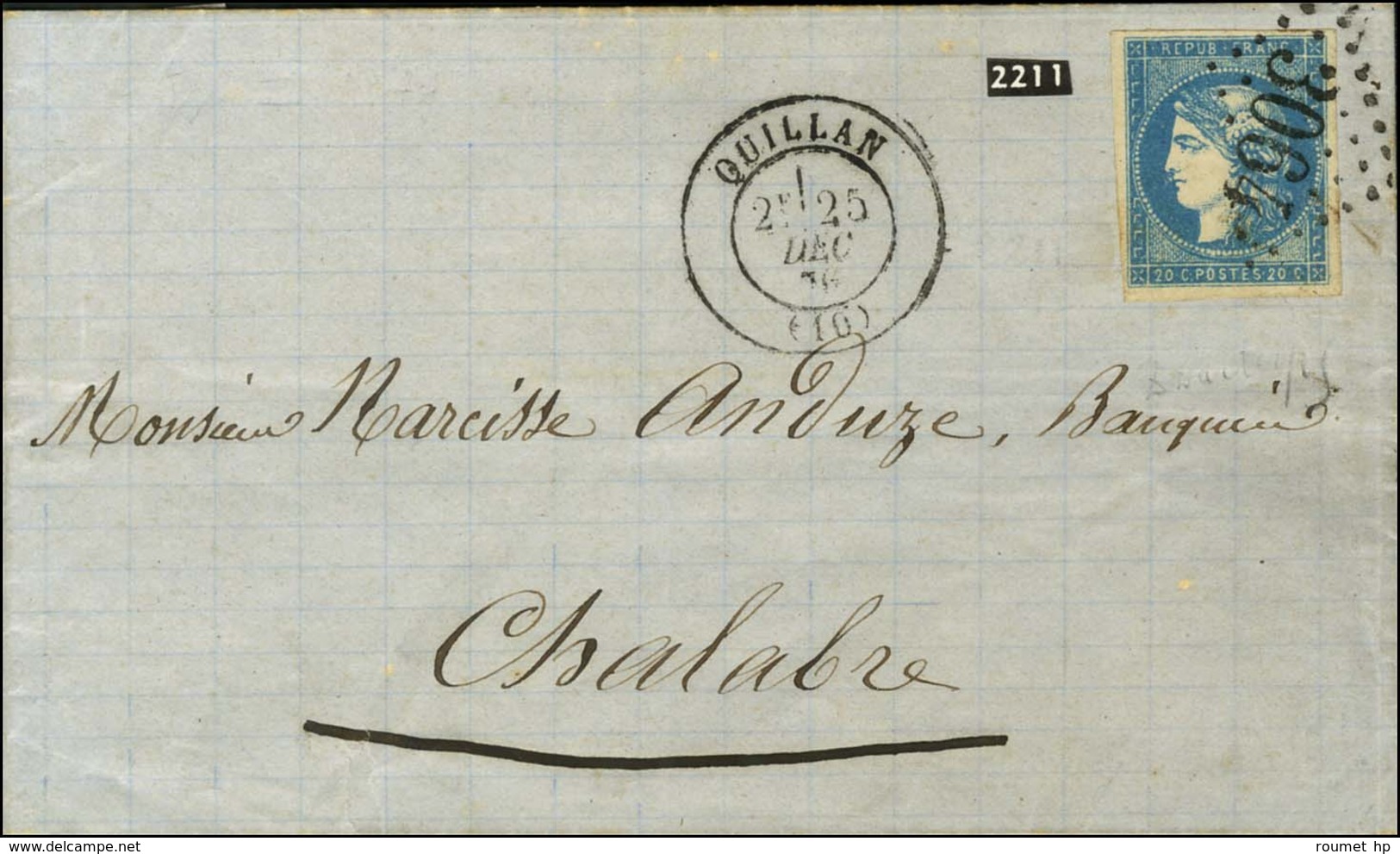 GC 3064 / N° 44 Belles Marges Càd T 17 QUILLAN (10). 1870. - TB / SUP. - R. - 1870 Emission De Bordeaux