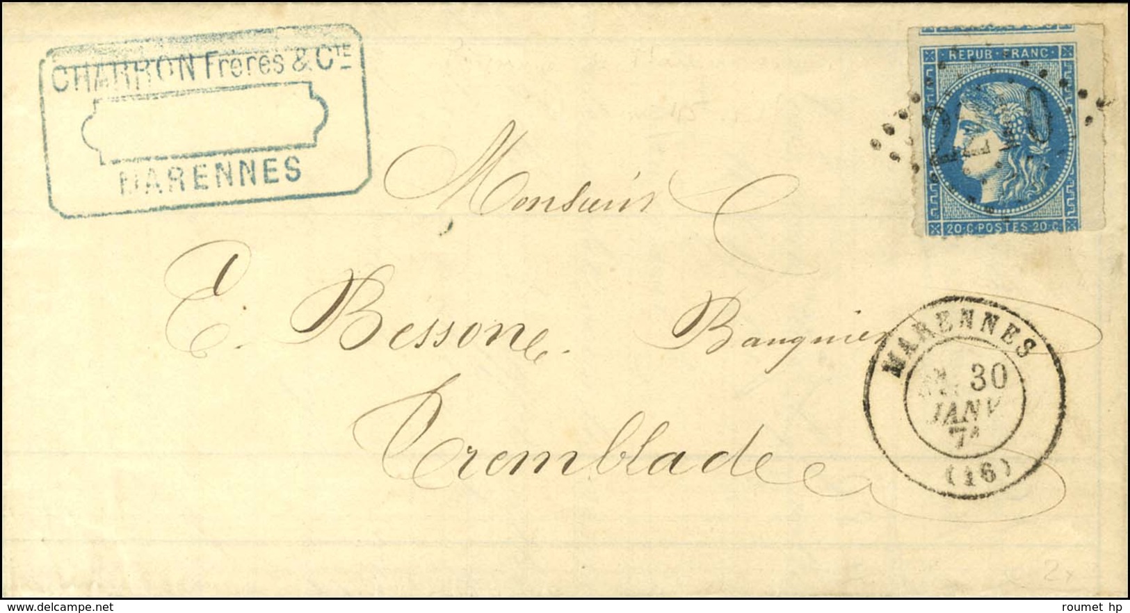 GC 2210 / N° 46 Piquage De Marennes Càd T 17 MARENNES (16). 1871. - TB. - 1870 Emission De Bordeaux