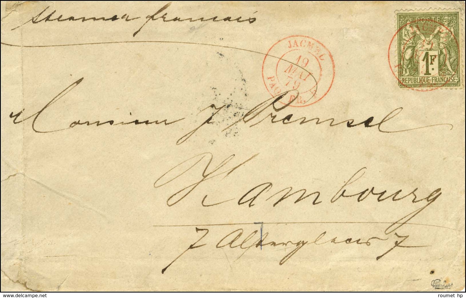 Càd Rouge JACMEL / PAQ.FR.F 19 MAI 79 / N° 72 (leg Def) Sur Lettre Pour Hambourg. Très Rare Lettre émanant De La Ligne A - 1876-1878 Sage (Type I)