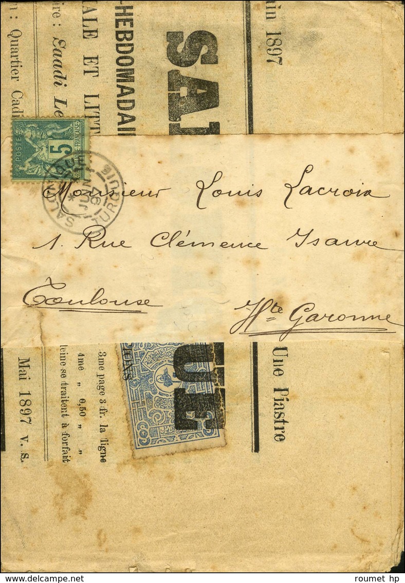 Càd SALONIQUE / TURQUIE / N° 75 Sur Journal Entier Avec Timbre Fiscal Adressé Sous Bande à Toulouse. 1897. - TB. - R. - 1876-1878 Sage (Type I)