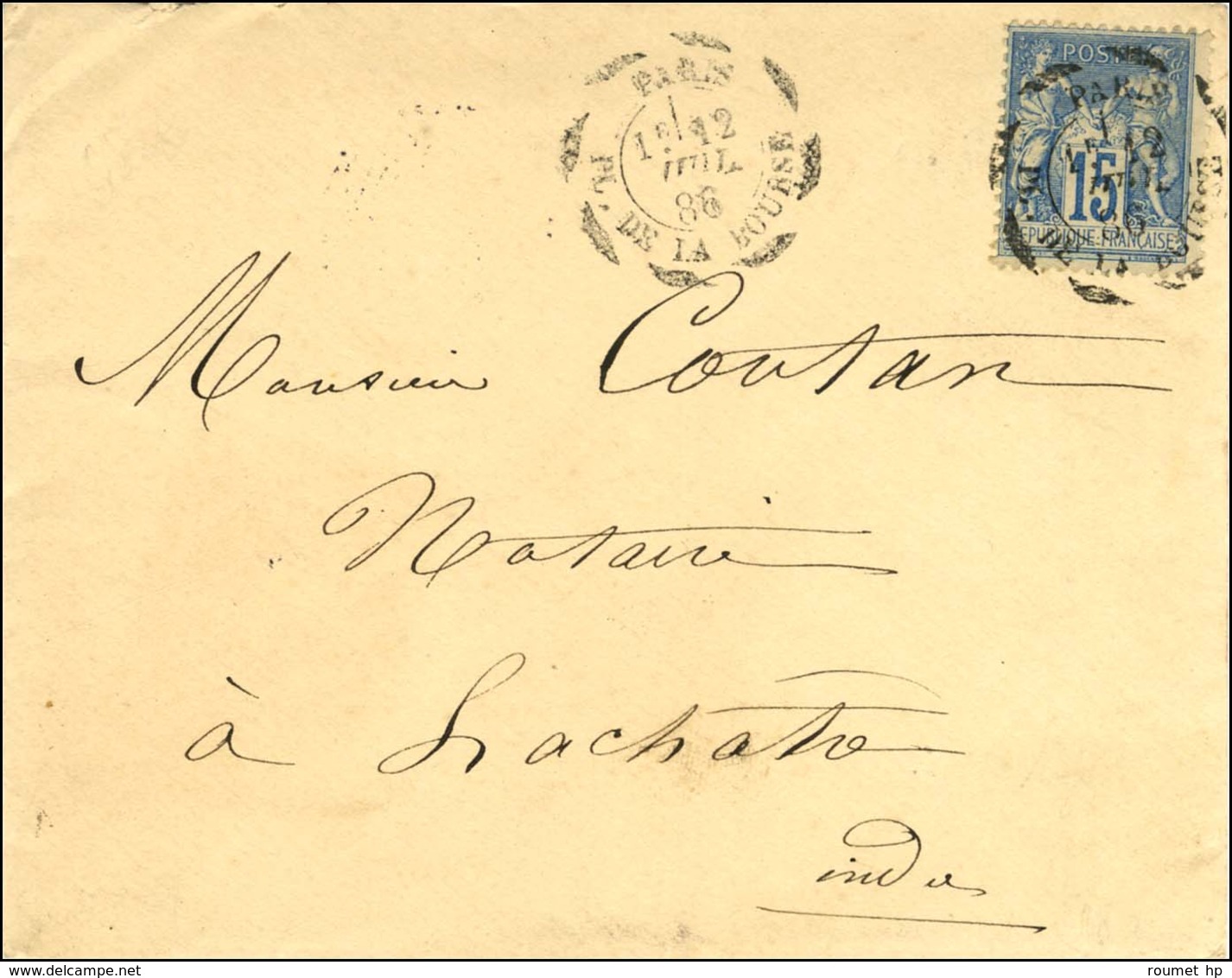 Cachet D'essai PARIS / PL. DE LA BOURSE 12 JUIL. 86 (type VI Avec Millésime 86 Plus Gros) / N° 90. Dernière Date Connue  - 1876-1878 Sage (Type I)