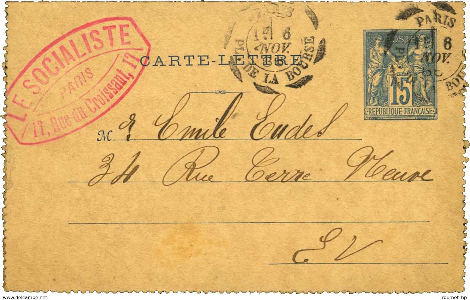 Cachet D'essai PARIS / PL. DE LA BOURSE 6 NOV. 86 (type VI Dateur Mixte) / Entier 15c. - TB / SUP. - 1876-1878 Sage (Type I)