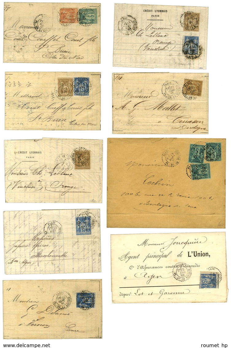 Lot De 34 Lettres + 6 Détachés Avec Oblitérations Cachets D'essais PLACE DE LA BOURSE. Bel Ensemble. - TB. - 1876-1878 Sage (Type I)