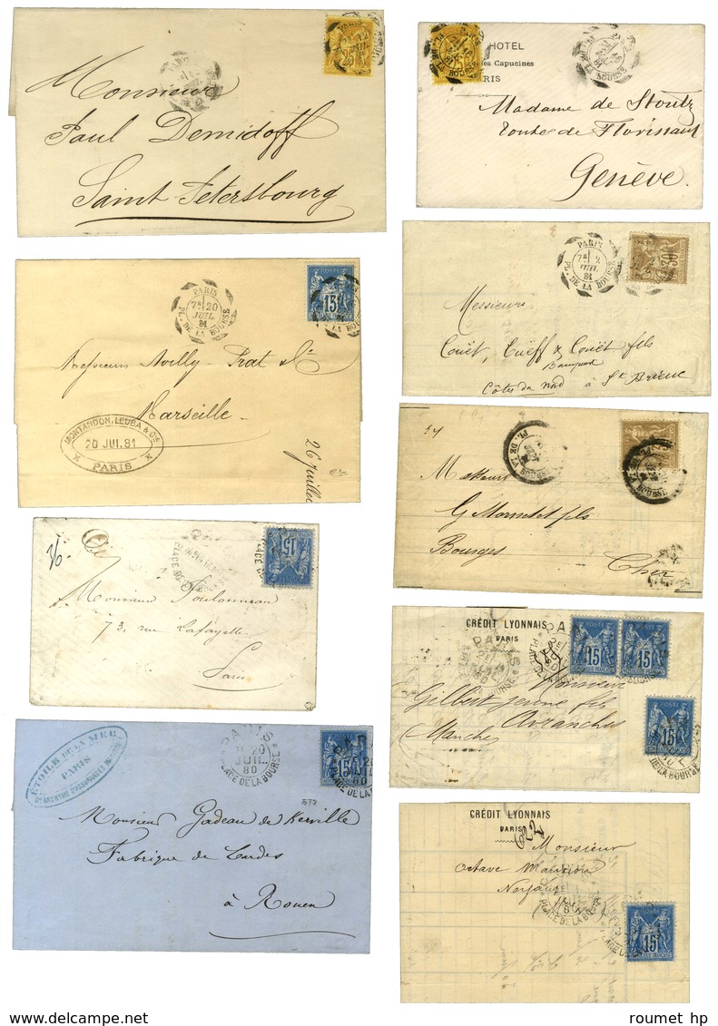 Lot De 34 Lettres + 6 Détachés Avec Oblitérations Cachets D'essais PLACE DE LA BOURSE. Bel Ensemble. - TB. - 1876-1878 Sage (Type I)