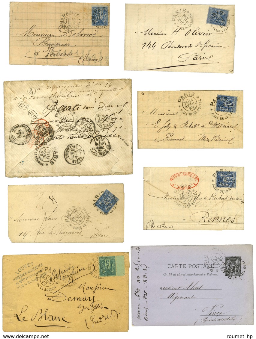 Lot De 34 Lettres + 6 Détachés Avec Oblitérations Cachets D'essais PLACE DE LA BOURSE. Bel Ensemble. - TB. - 1876-1878 Sage (Type I)