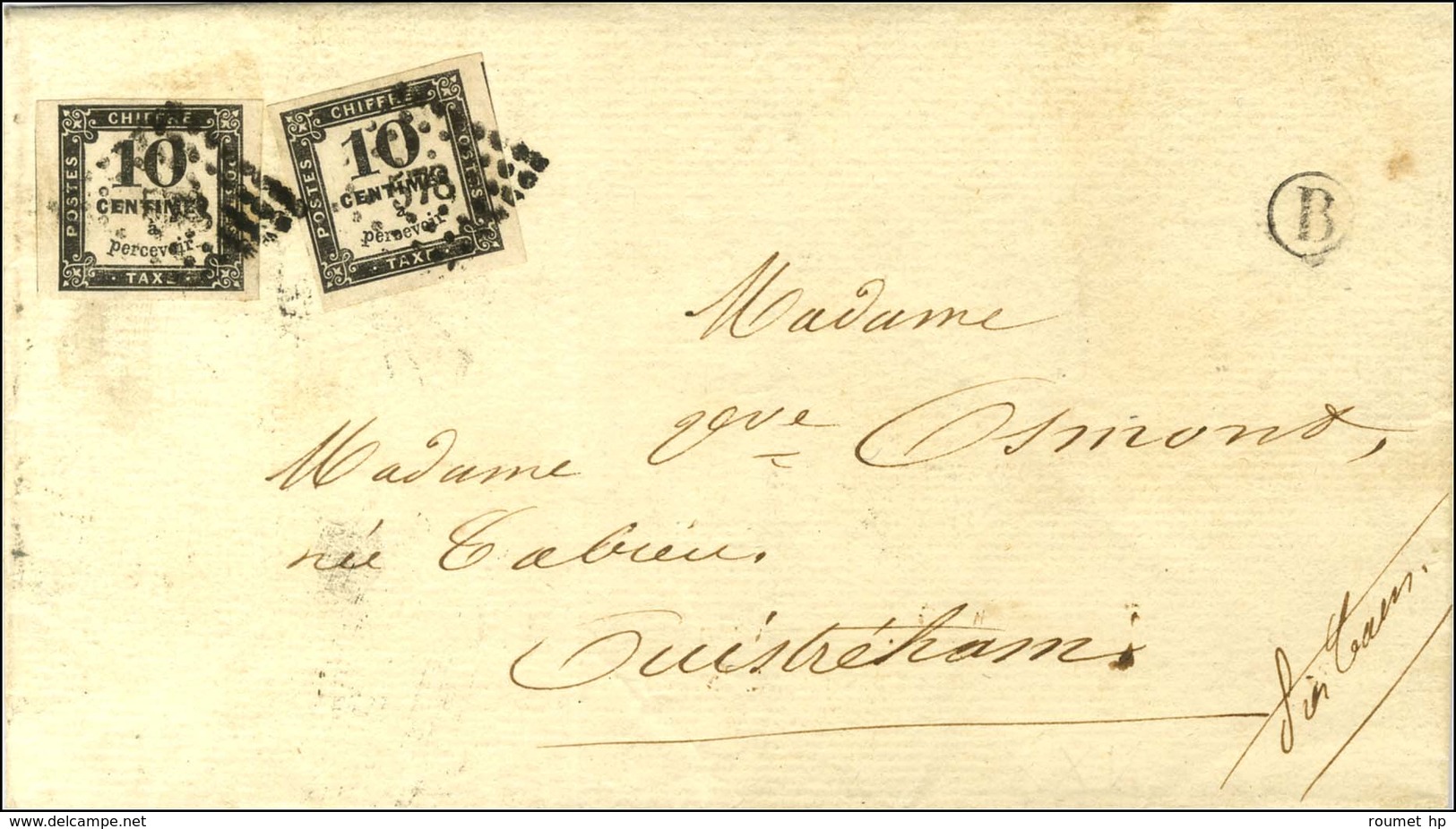 PC 578 (Caen) / Timbre-Taxe N° 2 (2) Sur Lettre 2 Ports Pour Ouistreham, Au Verso Càd D'arrivée T 22. 1859. - TB / SUP.  - 1859-1959 Covers & Documents