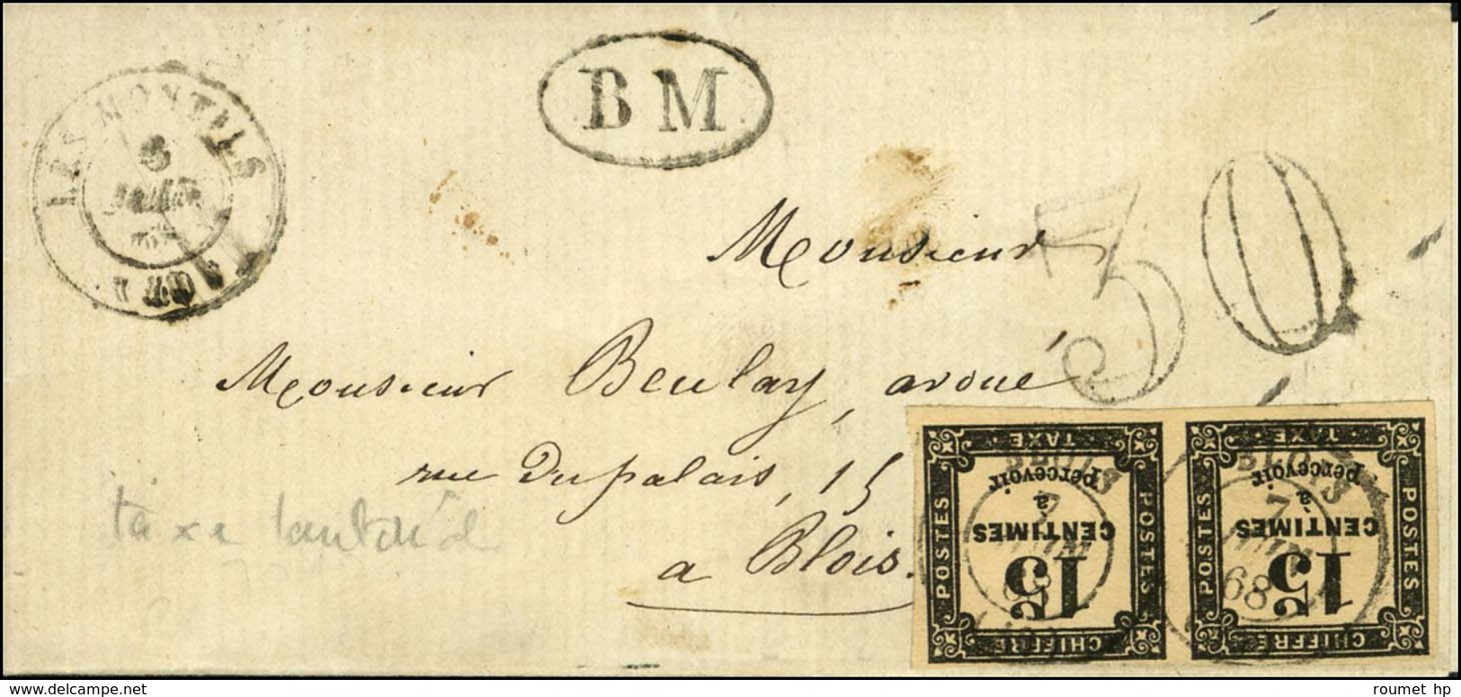 Càd T 15 LES MONTILS (40) + Taxe 30 DT + BM Sur Lettre Non Affranchie Avec Texte De Montrichard Pour Blois, à L'arrivée  - 1859-1959 Lettres & Documents