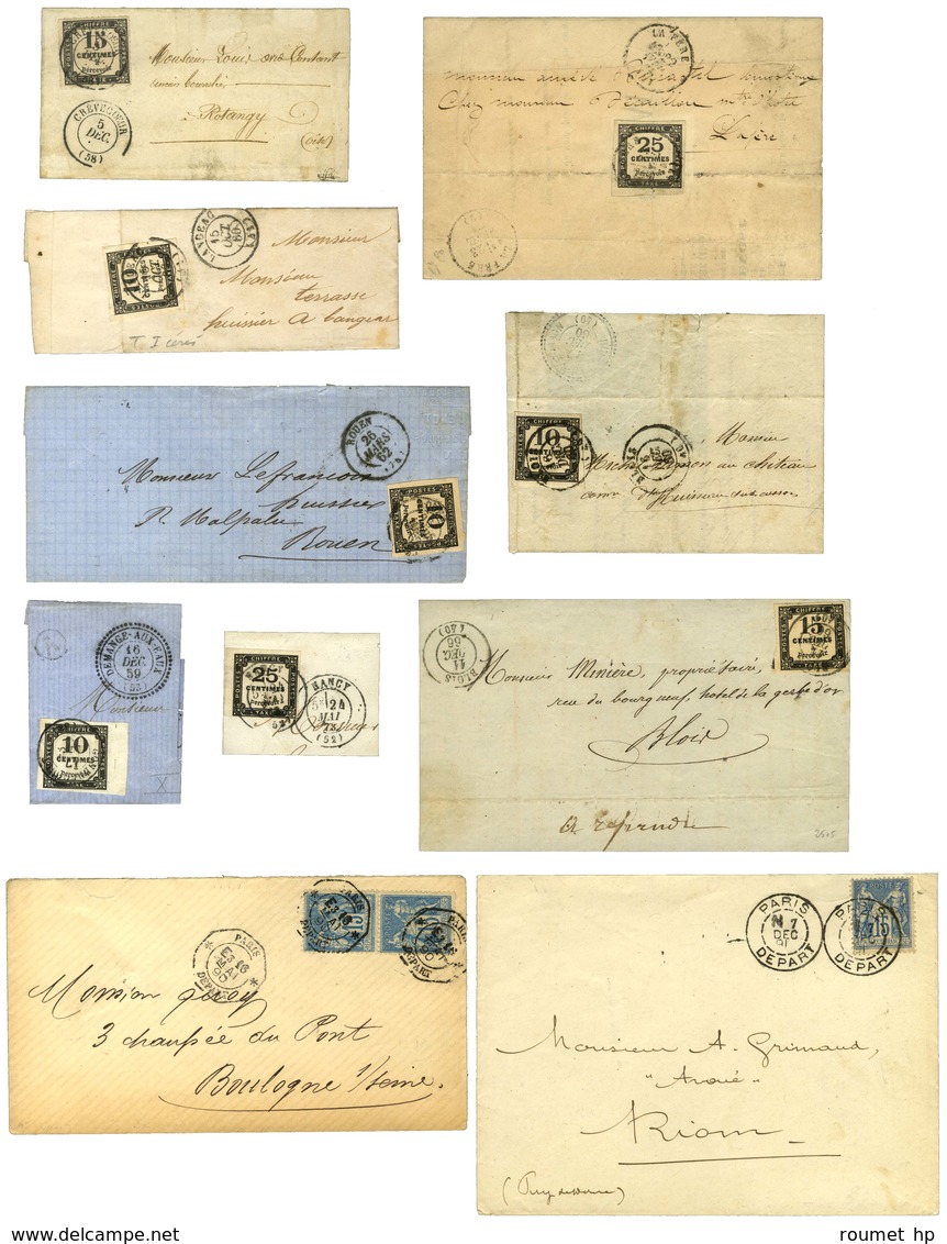 Lot De 50 Lettres + 3 Fragments Avec Type Sage Et Timbres-Taxes. - B / TB. - 1859-1959 Storia Postale
