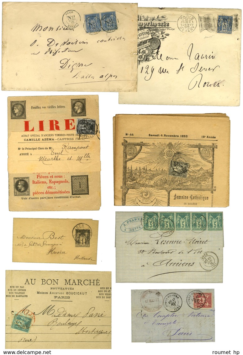 Lot De 50 Lettres + 3 Fragments Avec Type Sage Et Timbres-Taxes. - B / TB. - 1859-1959 Lettres & Documents
