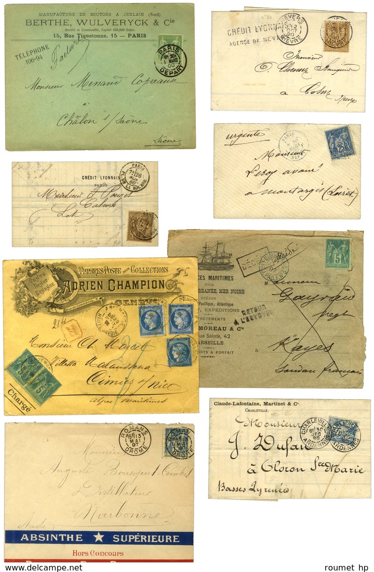 Lot De 50 Lettres + 3 Fragments Avec Type Sage Et Timbres-Taxes. - B / TB. - 1859-1959 Lettres & Documents