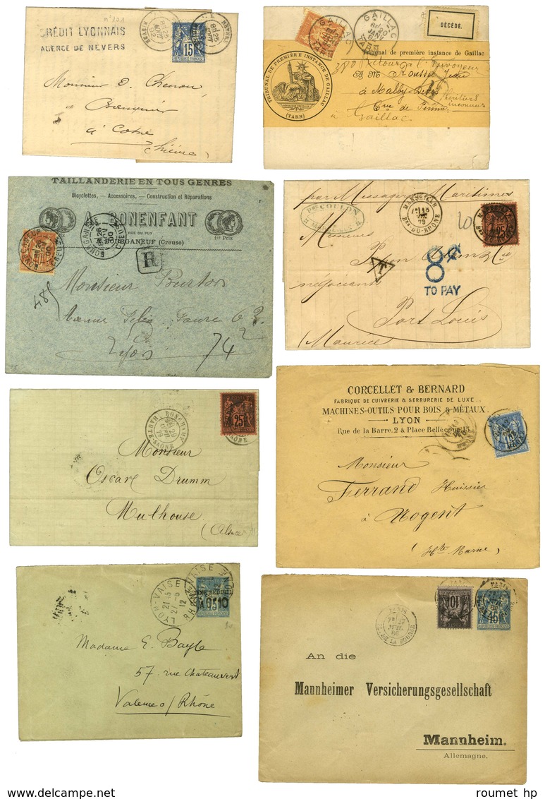 Lot de 50 lettres + 3 fragments avec type Sage et Timbres-Taxes. - B / TB.