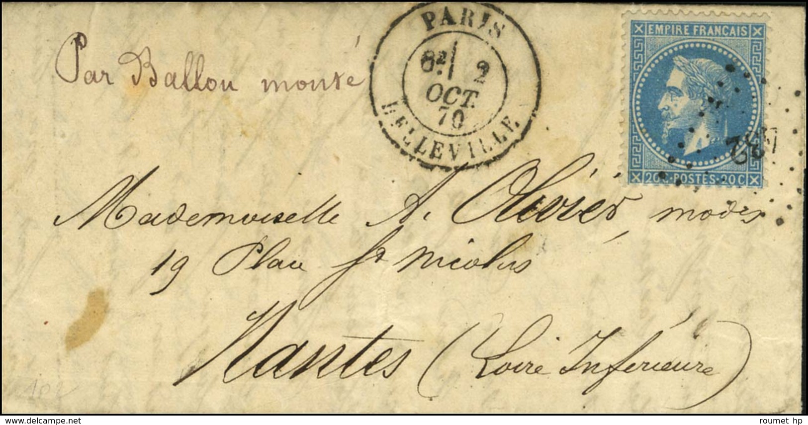 PC Du GC 432 / N° 29 Càd PARIS / BELLEVILLE 2 OCT. 70 Sur Lettre Avec Bon Texte D'un Militaire Pour Nantes, Au Verso Càd - Guerre De 1870